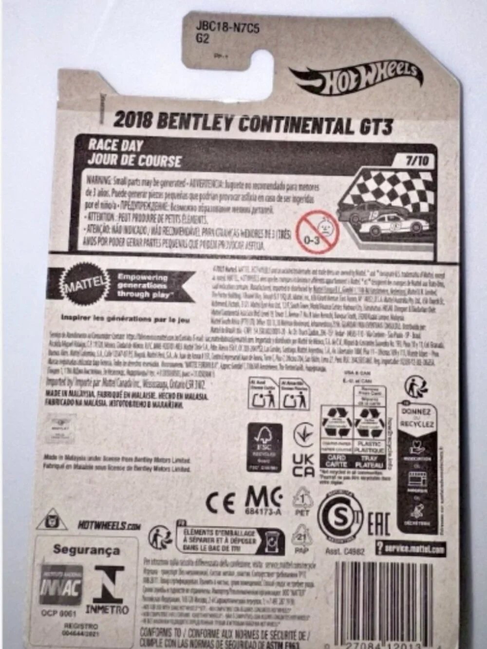 Hot Wheels 2018 Bentley Continental GT3 Gold Race Day 7/10 162/250 New Sealed